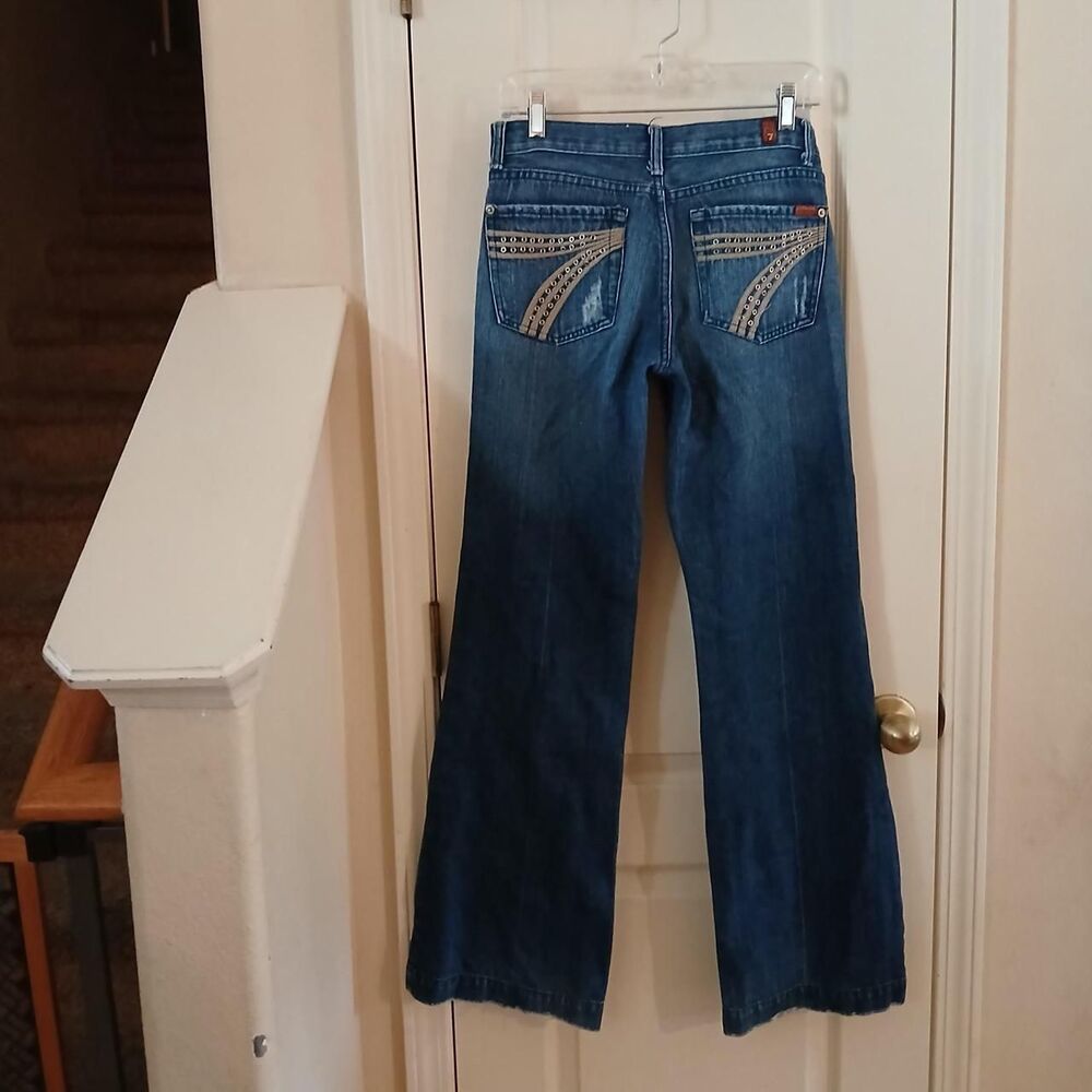 Y2K VTG 7 For All Mankind Mcbling Dojo Grommet Low Rise Wide Leg Flare Jeans 28